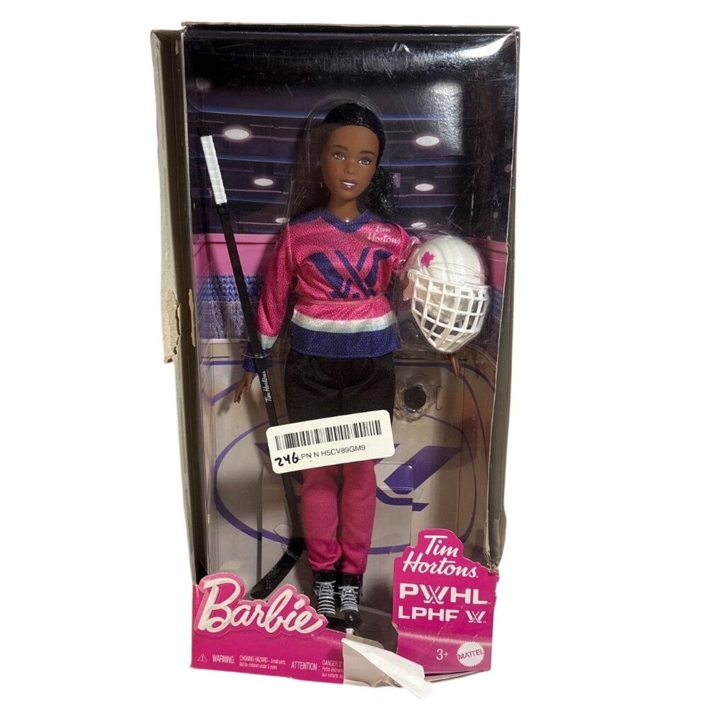 Tim Hortons Barbie Hockey Player Doll Pink Jersey Brunette PWHL Mattel New